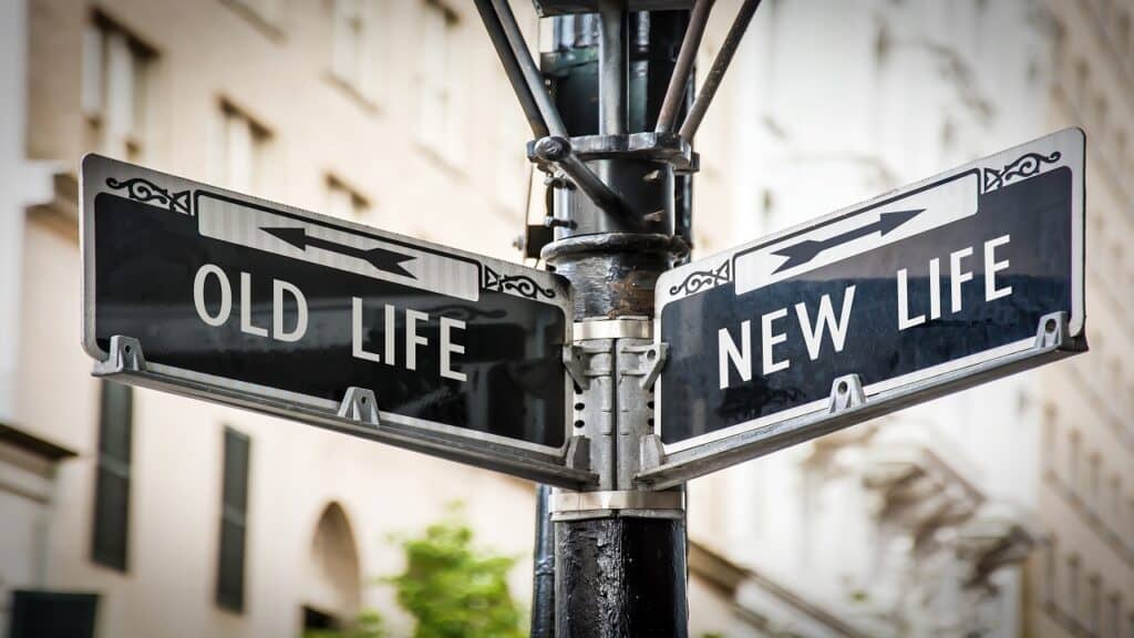 Data Science bootcamp Street Sign the Direction Way to NEW LIFE versus OLD LIFE
