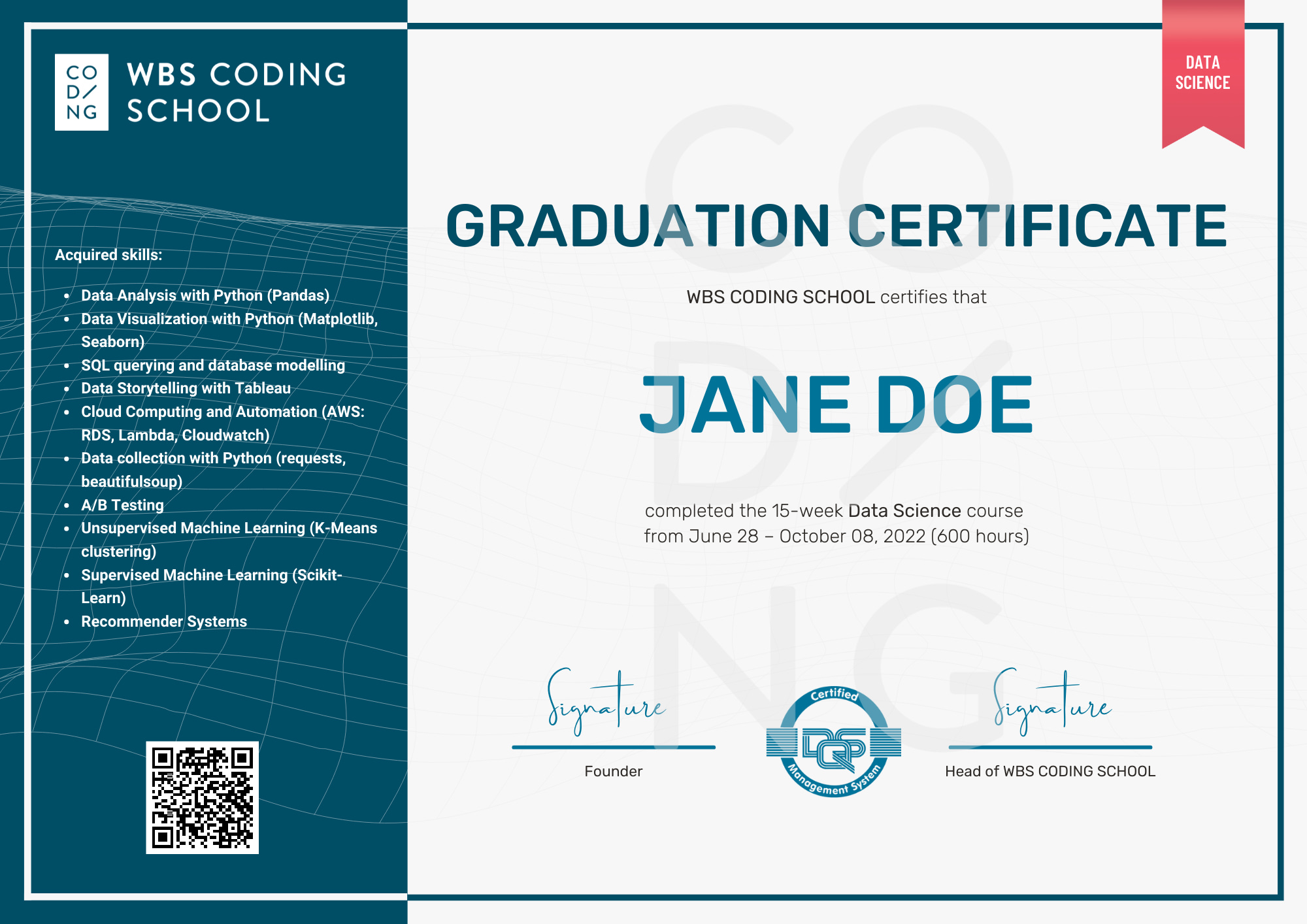 data science bootcamp graduation certificate