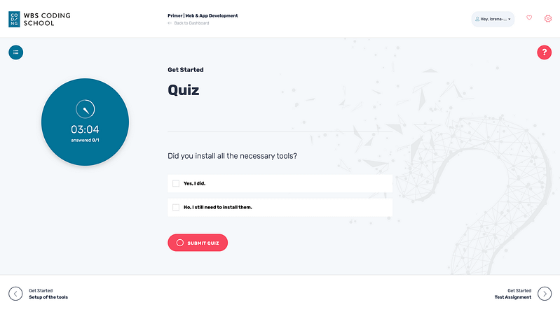 ui/ux design course primer quiz screenshot